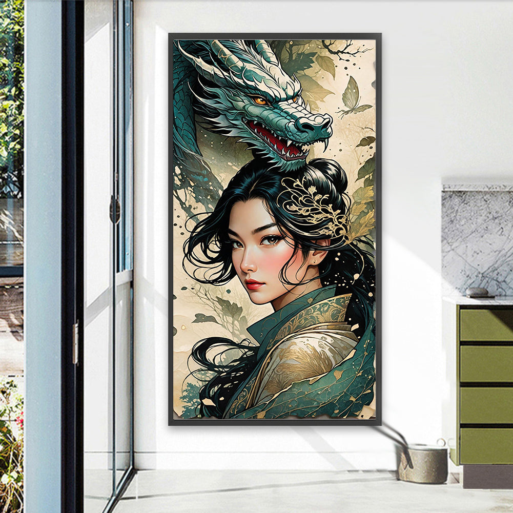 Girl And Dragon - Full Round Drill Diamond Painting 40*75CM