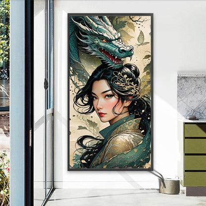 Girl And Dragon - Full Round Drill Diamond Painting 40*75CM