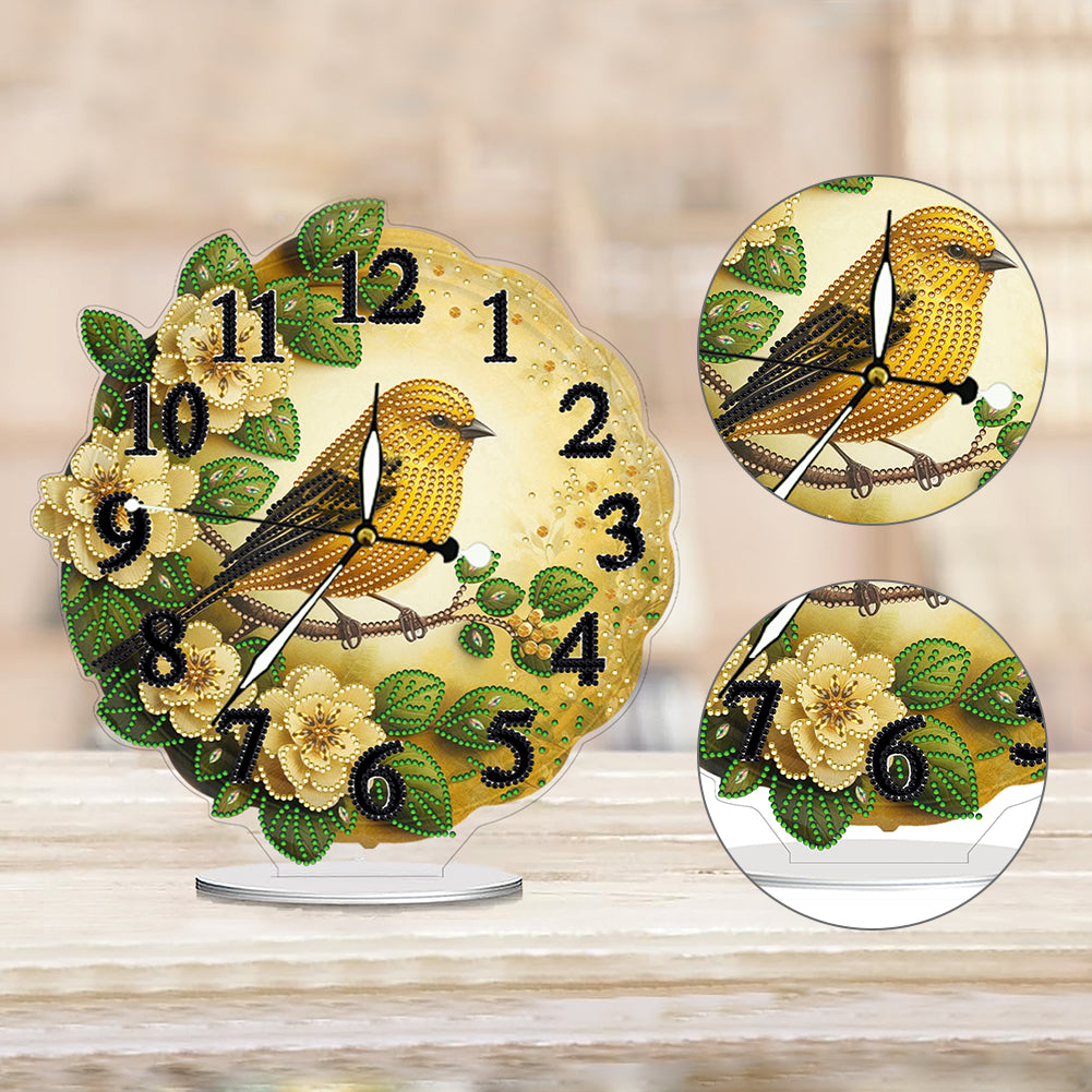 Acrylic Special Shape Flower Bird DIY Crystal Diamond Clock for Adults Beginners