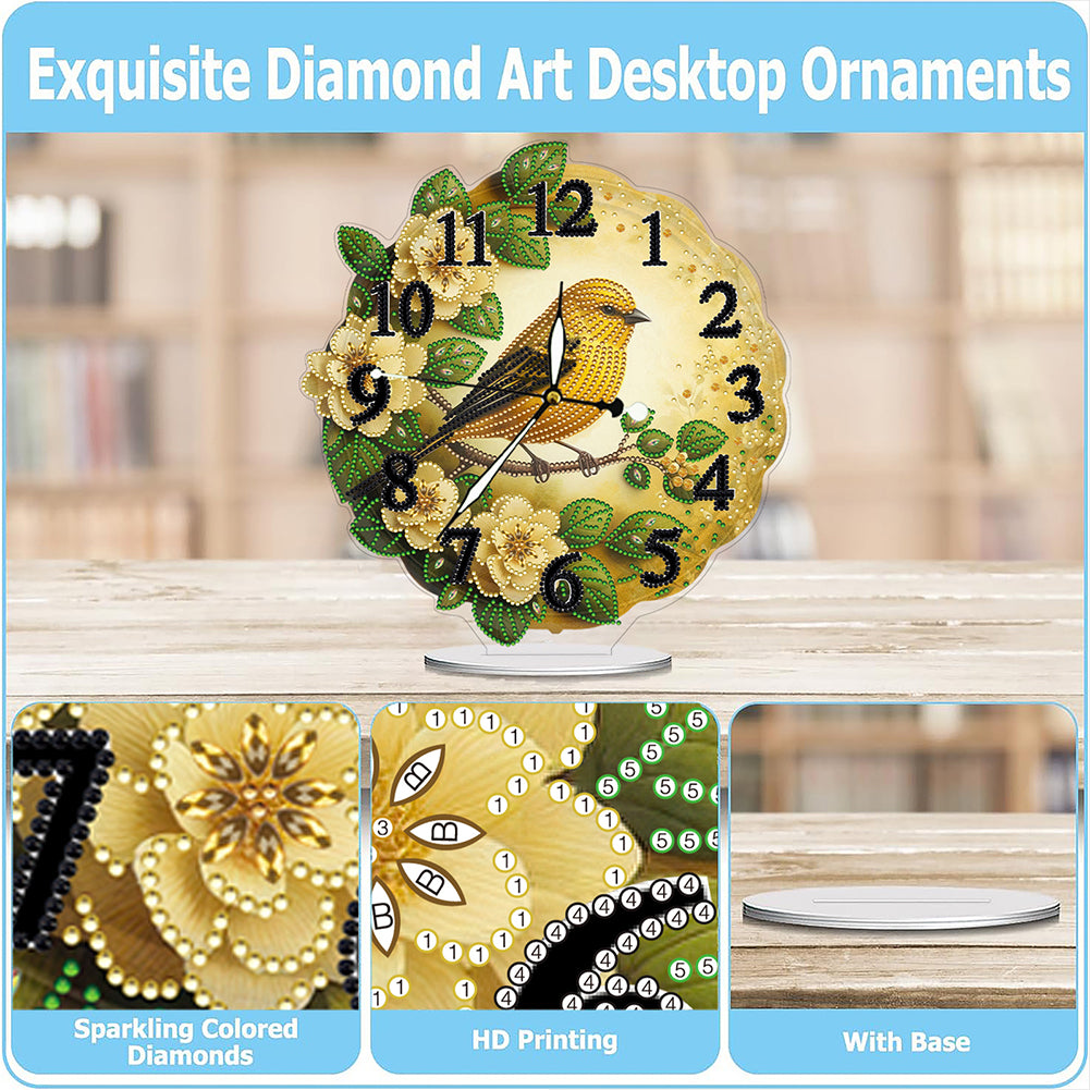 Acrylic Special Shape Flower Bird DIY Crystal Diamond Clock for Adults Beginners
