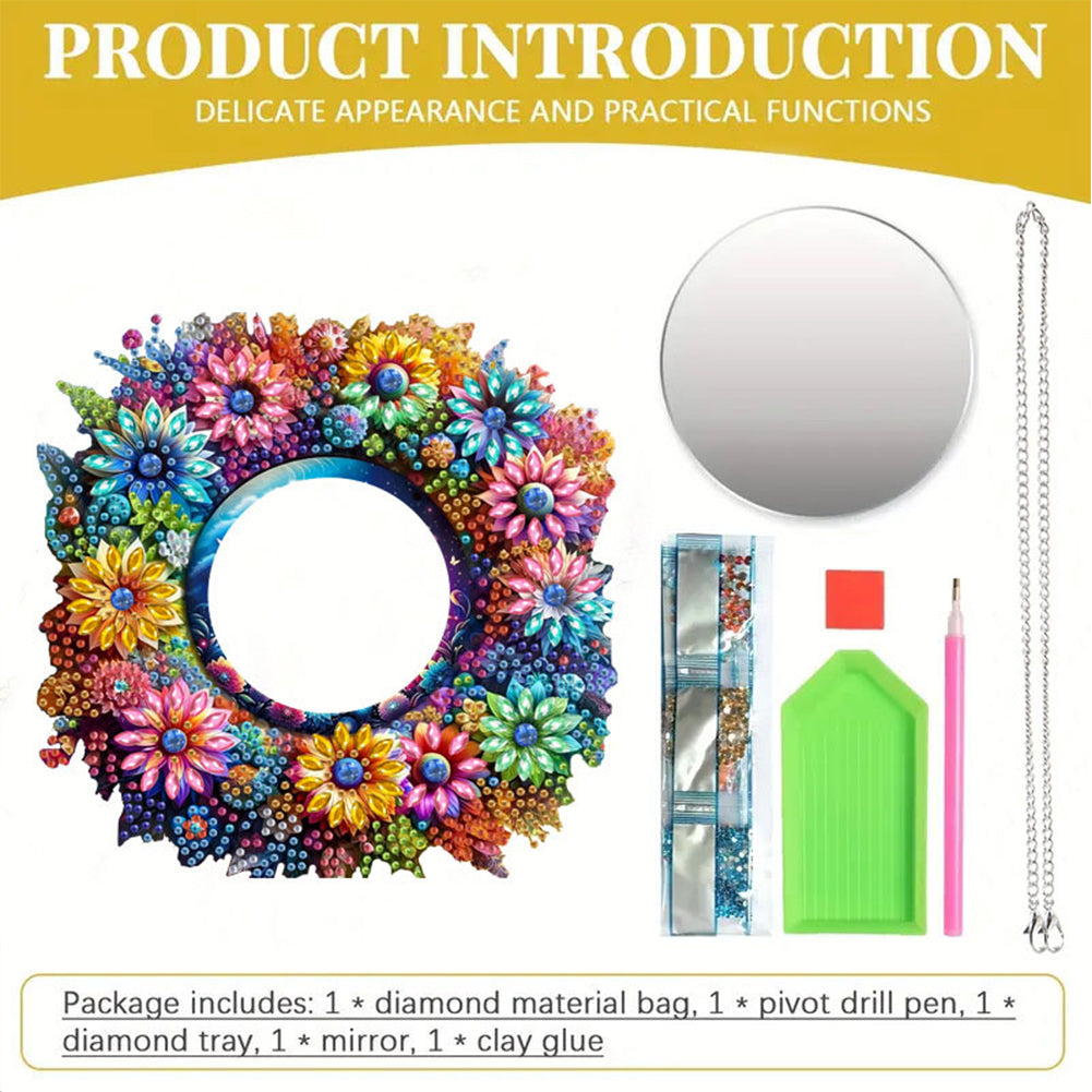 2D Flat DIY Diamond Art Mirror Pendant Diamond Painting Set Wall Door Decoration