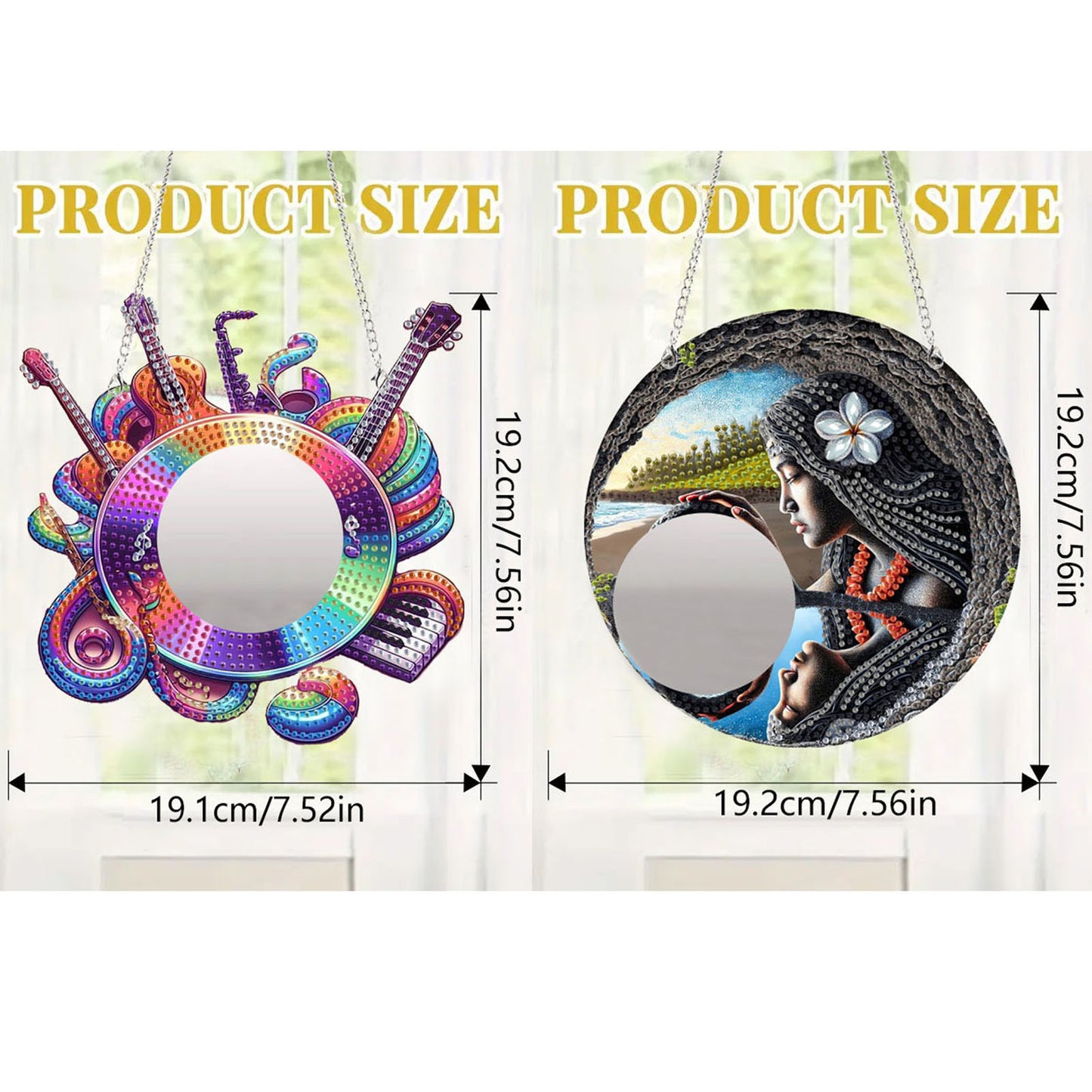 2D Flat DIY Diamond Art Mirror Pendant Diamond Painting Set Wall Door Decoration