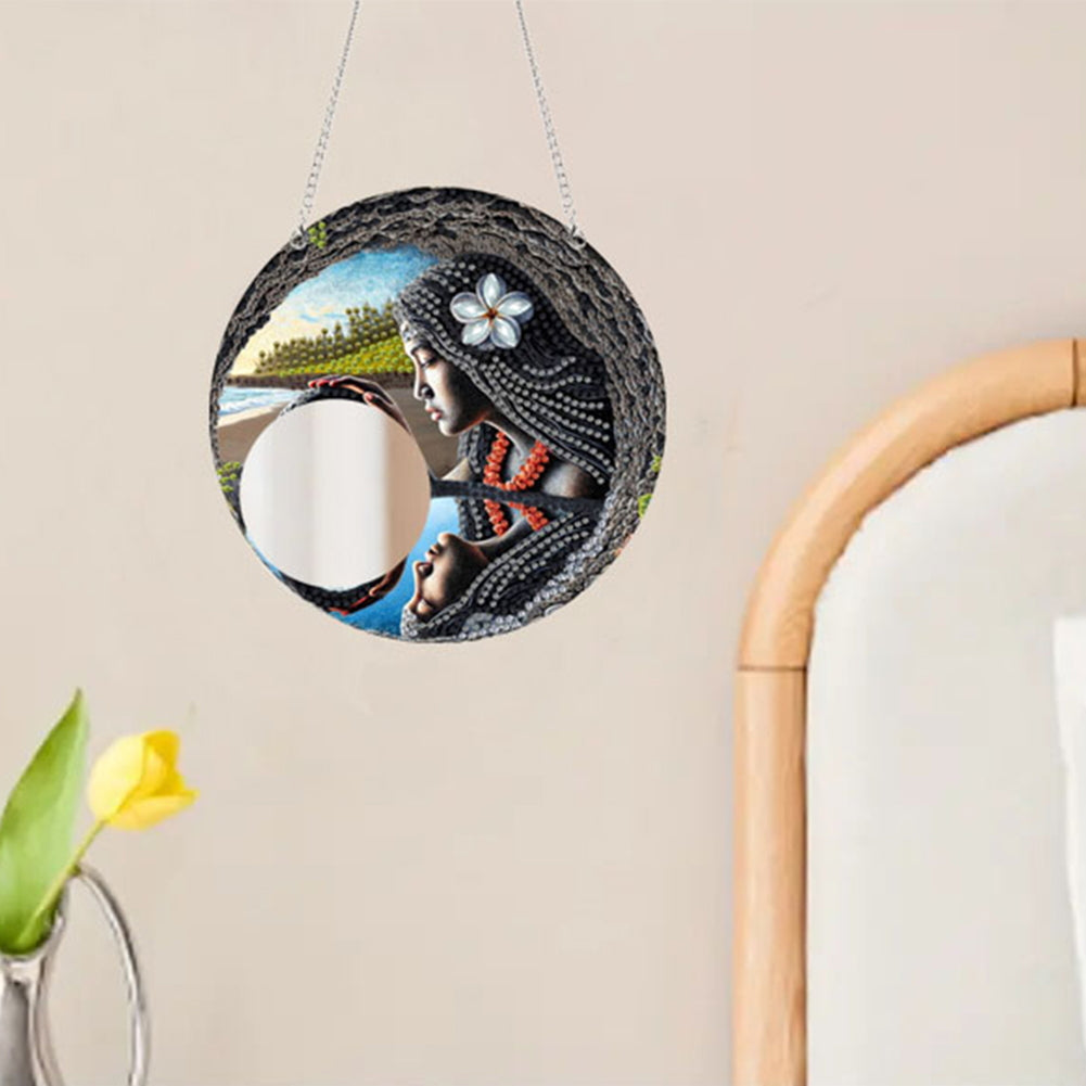 2D Flat DIY Diamond Art Mirror Pendant Diamond Painting Set Wall Door Decoration