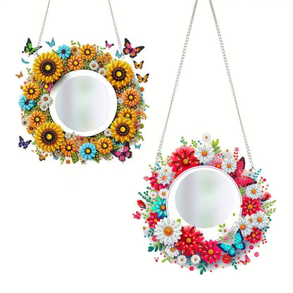 2D Flat DIY Diamond Art Mirror Pendant Diamond Painting Set Wall Door Decoration