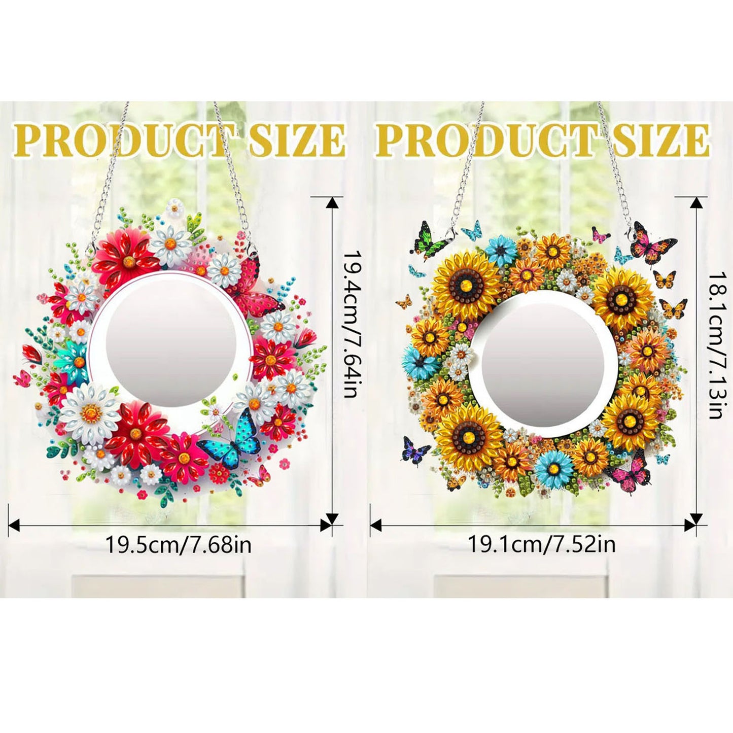 2D Flat DIY Diamond Art Mirror Pendant Diamond Painting Set Wall Door Decoration