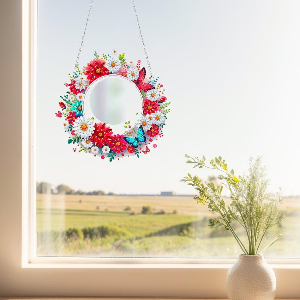 2D Flat DIY Diamond Art Mirror Pendant Diamond Painting Set Wall Door Decoration