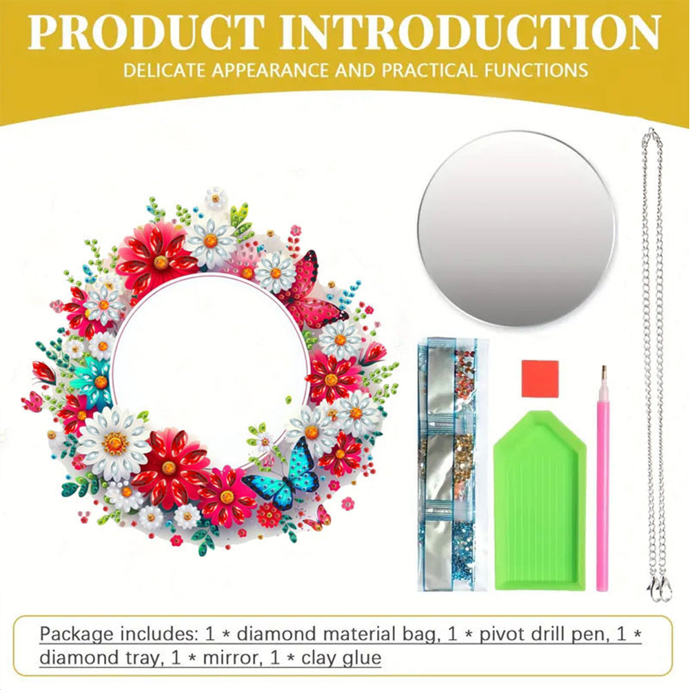 2D Flat DIY Diamond Art Mirror Pendant Diamond Painting Set Wall Door Decoration