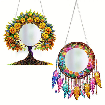 2D Flat DIY Diamond Art Mirror Pendant Diamond Painting Set Wall Door Decoration