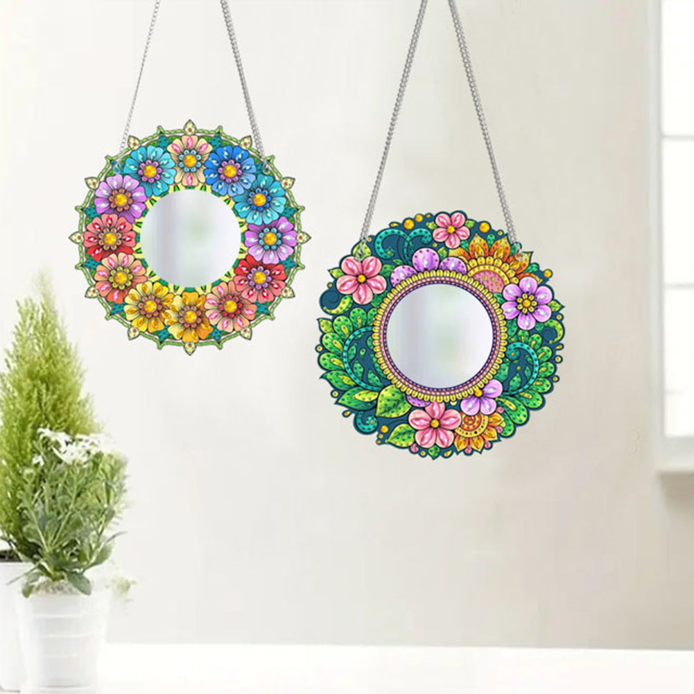 2D Flat DIY Diamond Art Mirror Pendant Diamond Painting Set Wall Door Decoration