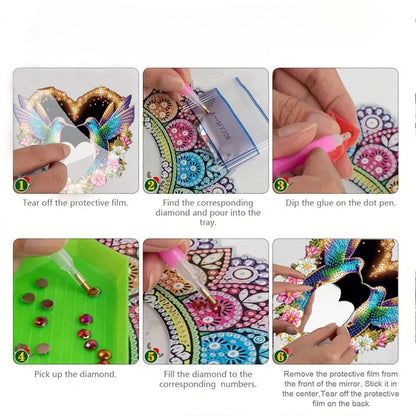 2D Flat DIY Diamond Art Mirror Pendant Diamond Painting Set Wall Door Decoration