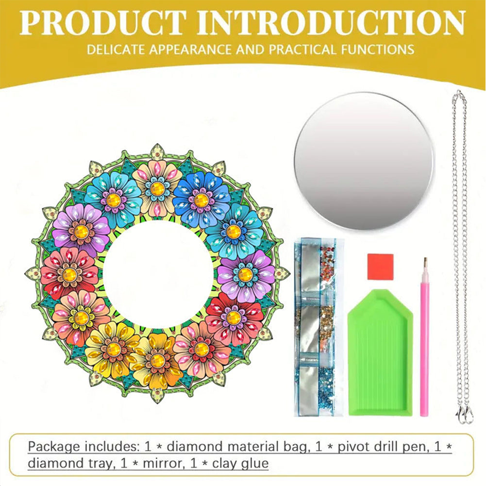2D Flat DIY Diamond Art Mirror Pendant Diamond Painting Set Wall Door Decoration