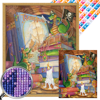 Little Dragon In The Book - Full AB Square Drill Diamond Painting 40*50CM