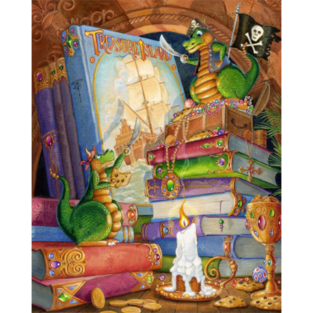 Little Dragon In The Book - Full AB Square Drill Diamond Painting 40*50CM