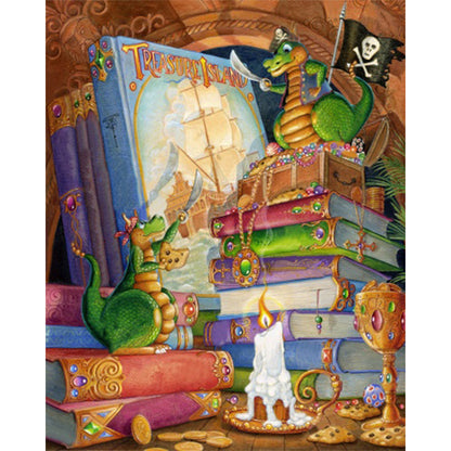 Little Dragon In The Book - Full AB Square Drill Diamond Painting 40*50CM