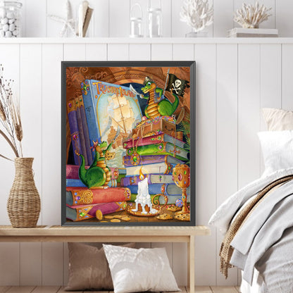 Little Dragon In The Book - Full AB Square Drill Diamond Painting 40*50CM