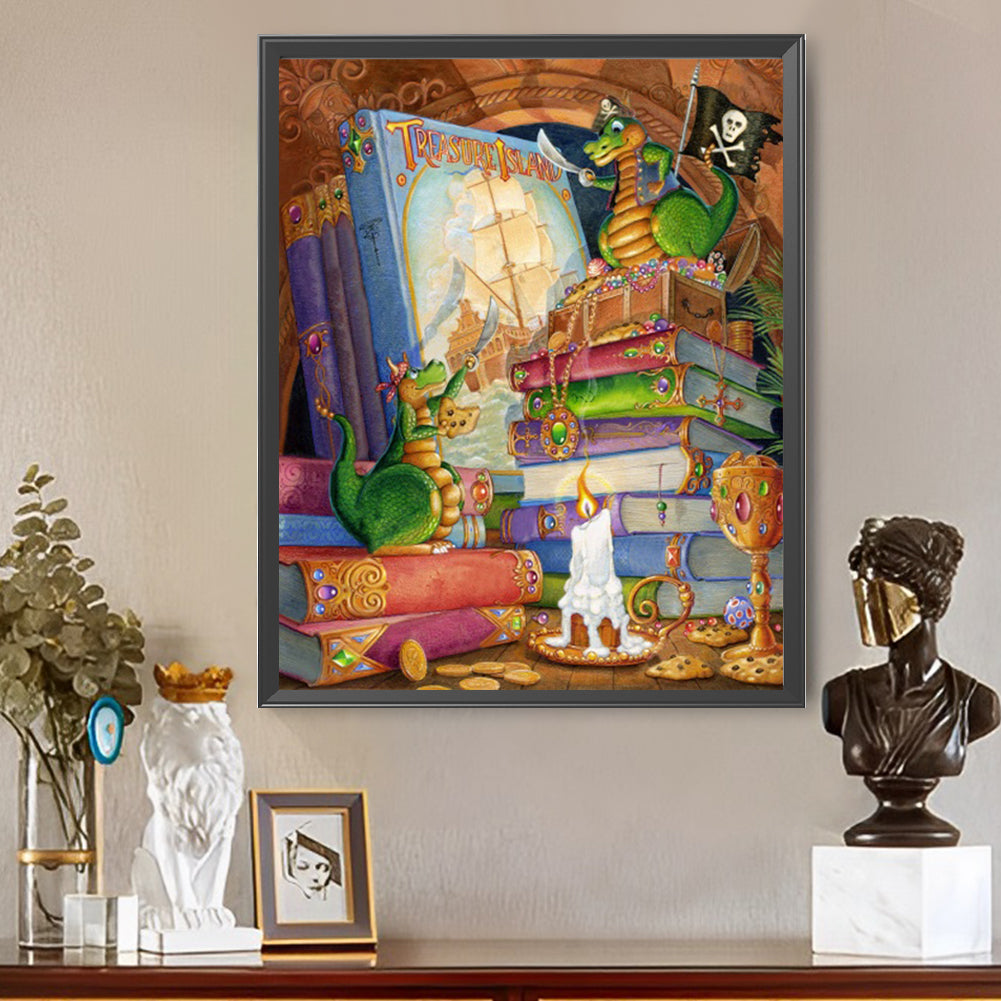 Little Dragon In The Book - Full AB Square Drill Diamond Painting 40*50CM