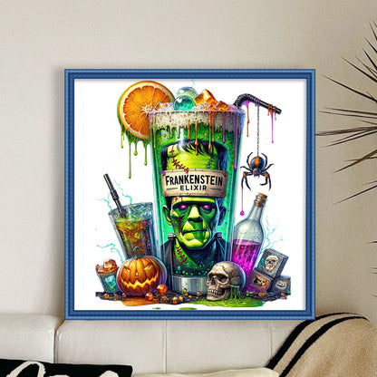 Halloween Wine Glass - 11CT Stamped Cross Stitch 50*50CM