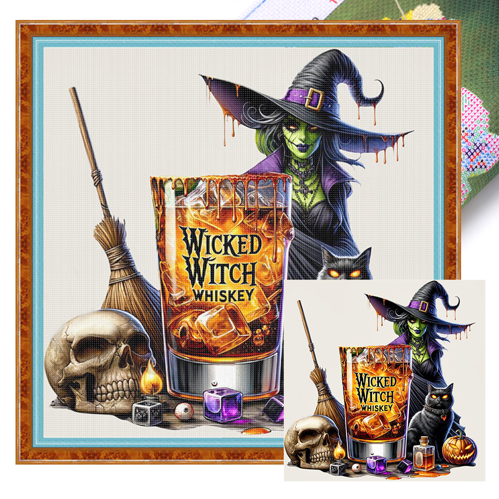 Halloween Wine Glass - 11CT Stamped Cross Stitch 50*50CM