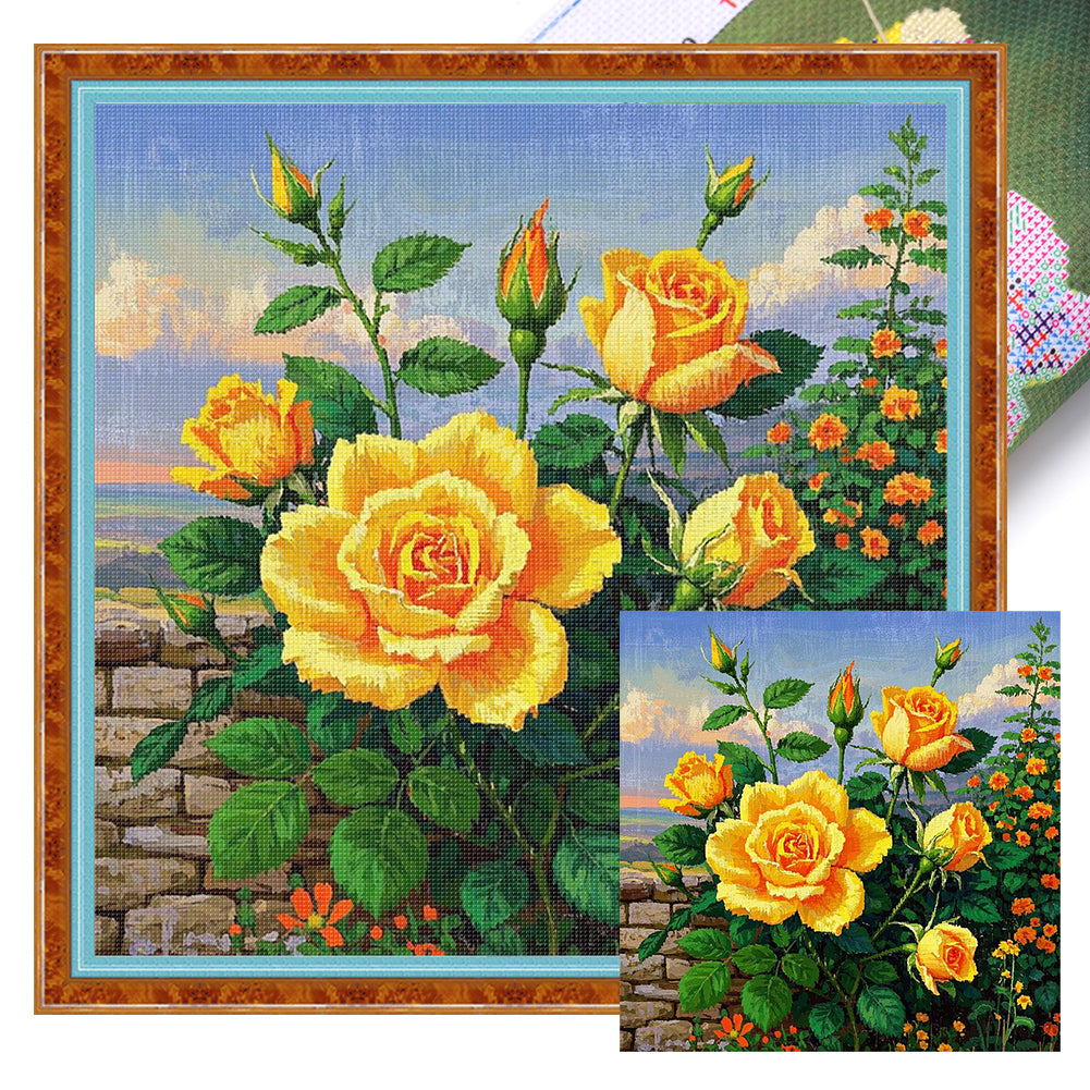 Yellow Rose - 11CT Stamped Cross Stitch 40*40CM