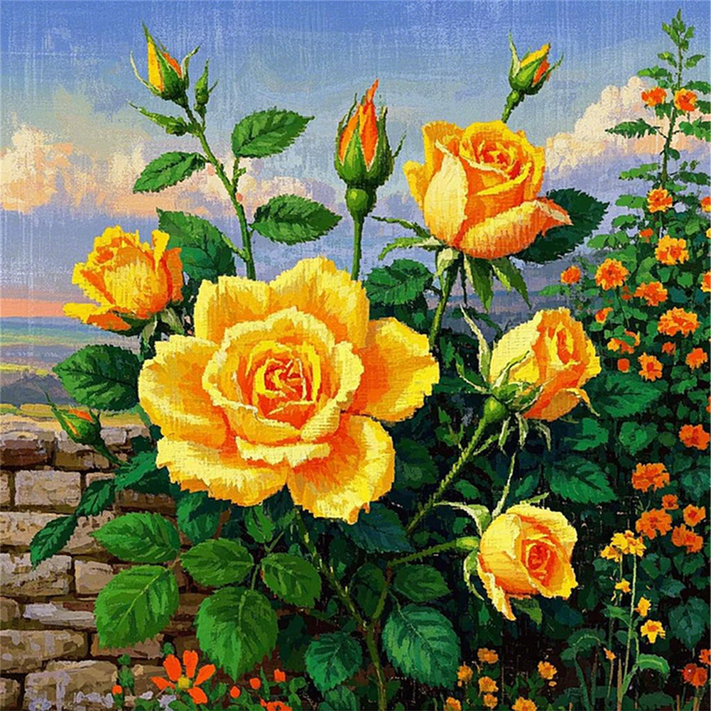 Yellow Rose - 11CT Stamped Cross Stitch 40*40CM