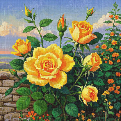 Yellow Rose - 11CT Stamped Cross Stitch 40*40CM