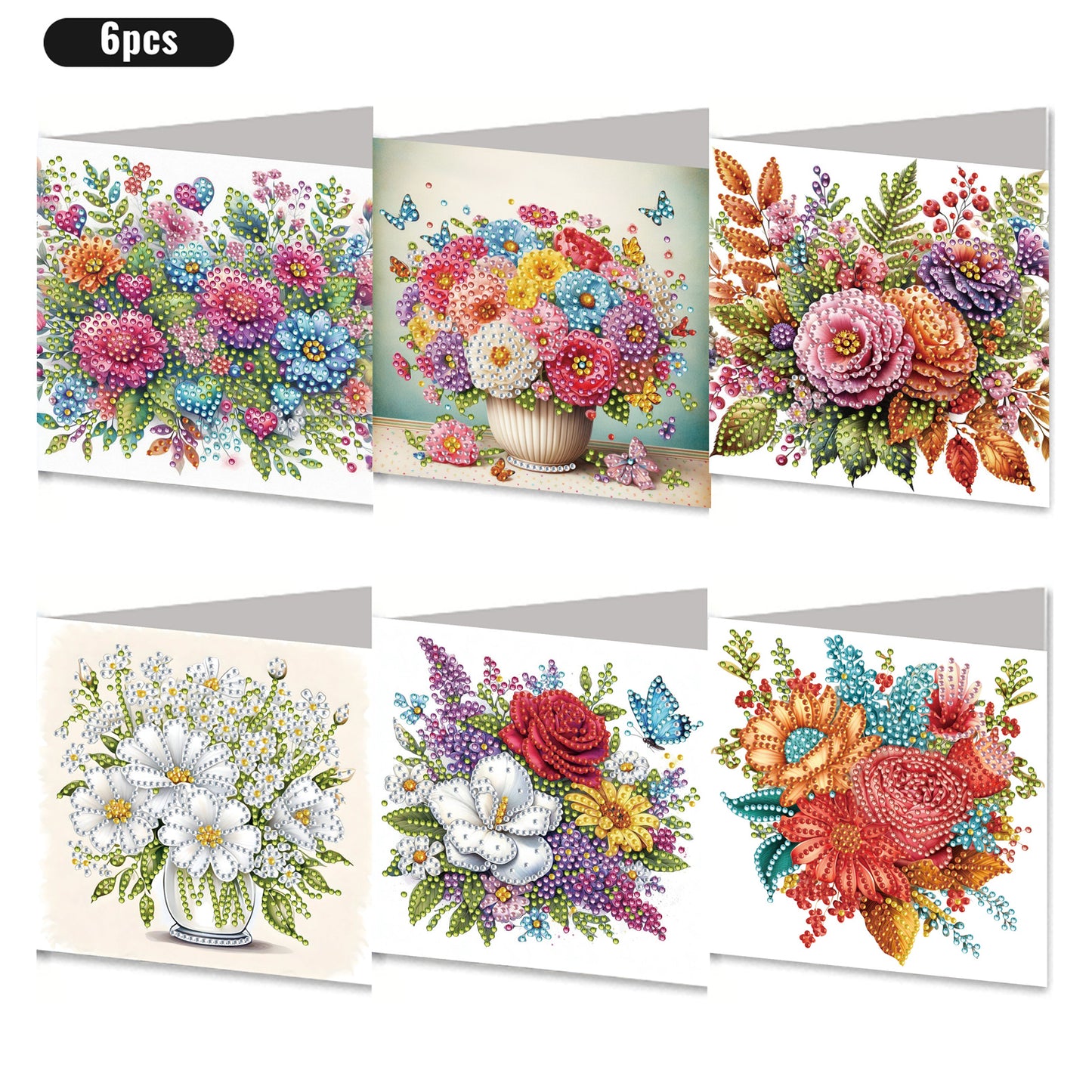 6PCS DIY Rhinestone Diamond Art Mosaic Postcards for Festivals and Celebrations