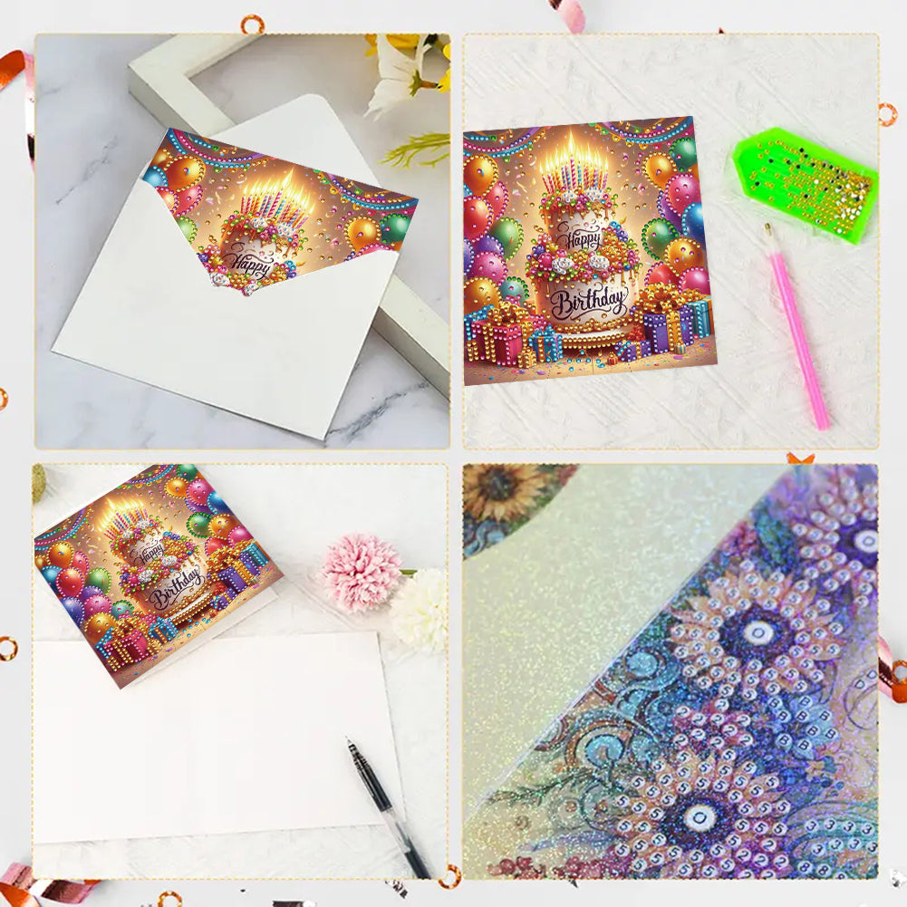 6PCS DIY Rhinestone Diamond Art Mosaic Postcards for Festivals and Celebrations
