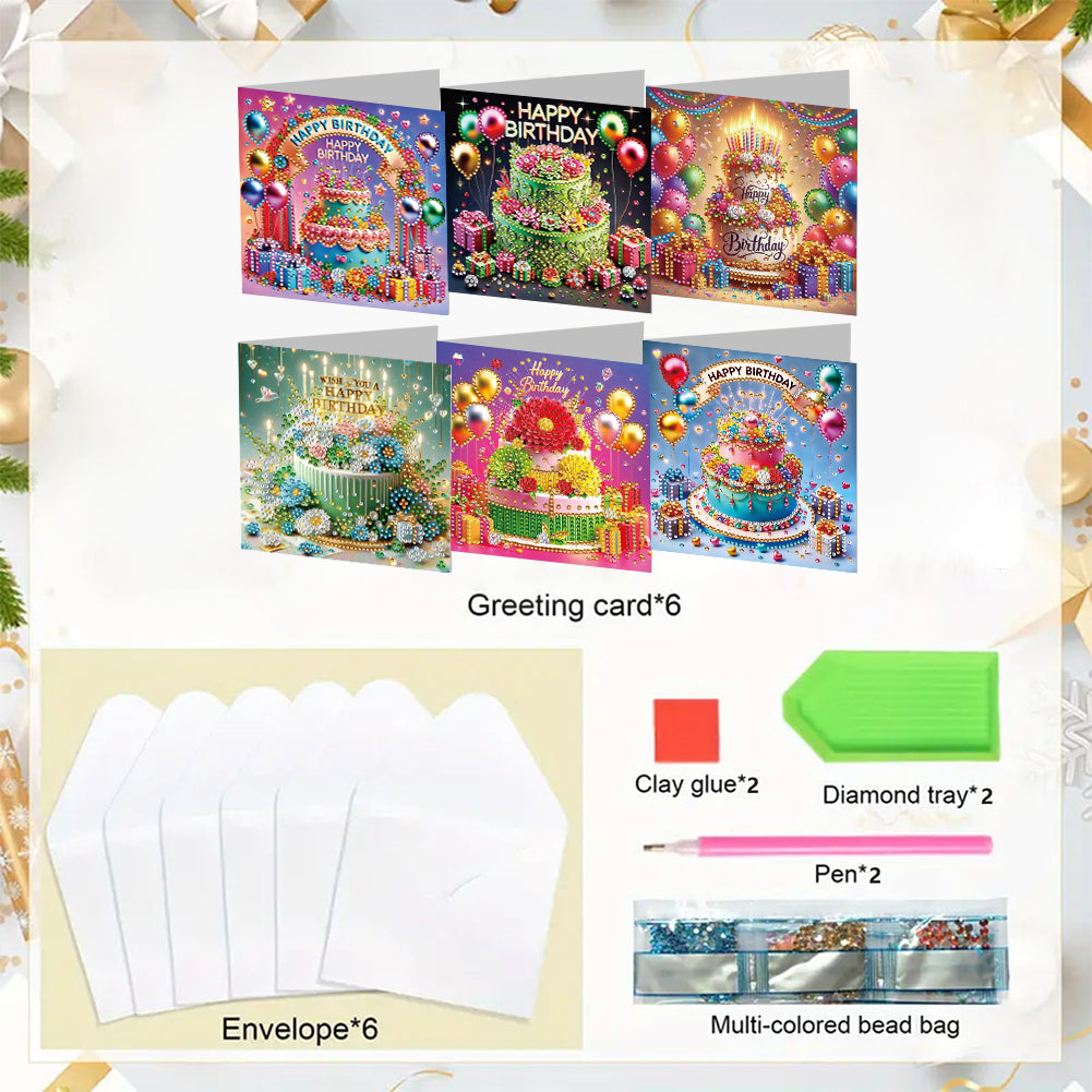 6PCS DIY Rhinestone Diamond Art Mosaic Postcards for Festivals and Celebrations