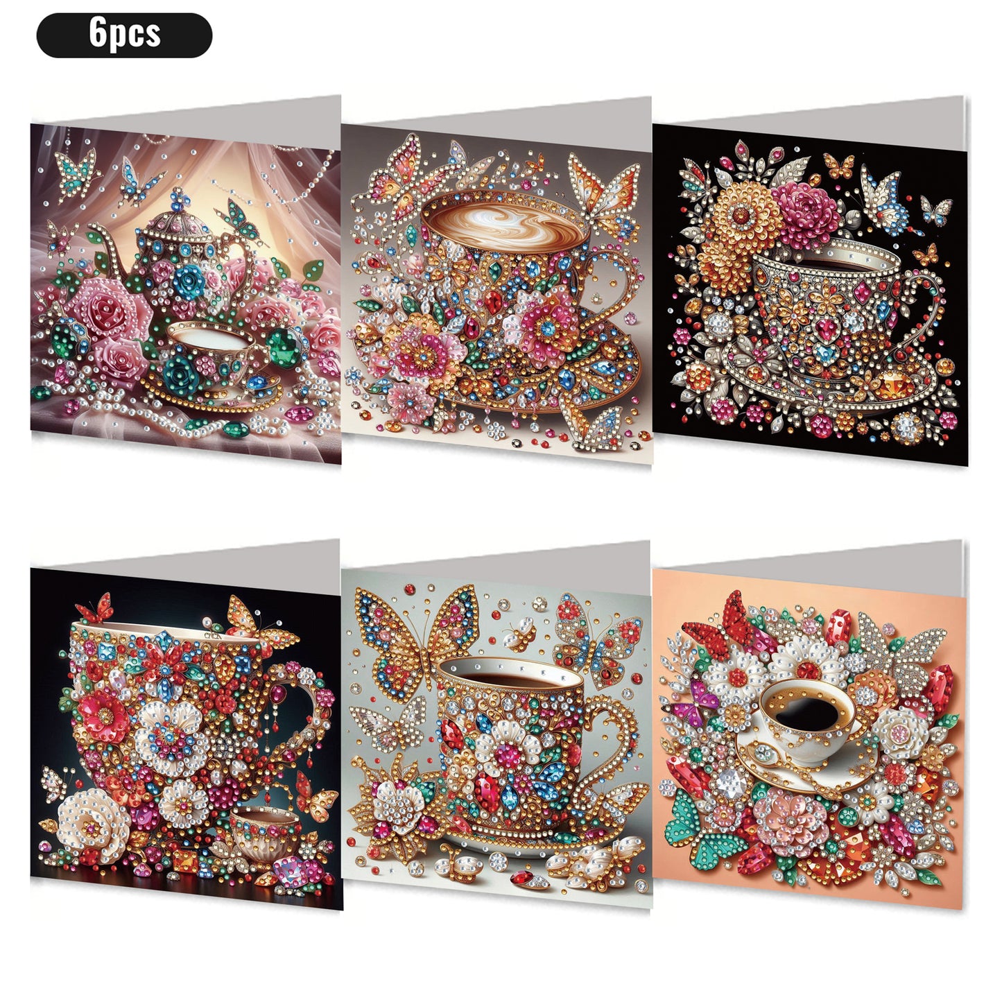 6PCS DIY Rhinestone Diamond Art Mosaic Postcards for Festivals and Celebrations