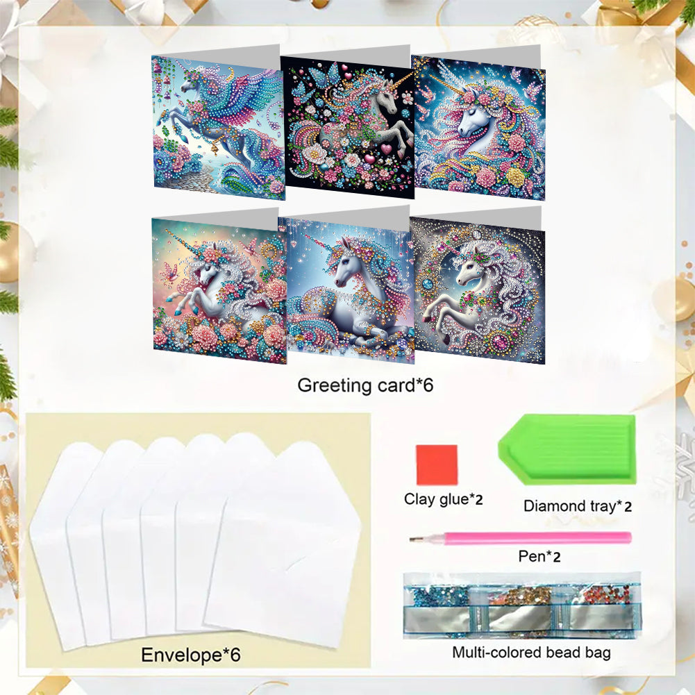 6PCS DIY Rhinestone Diamond Art Mosaic Postcards for Festivals and Celebrations