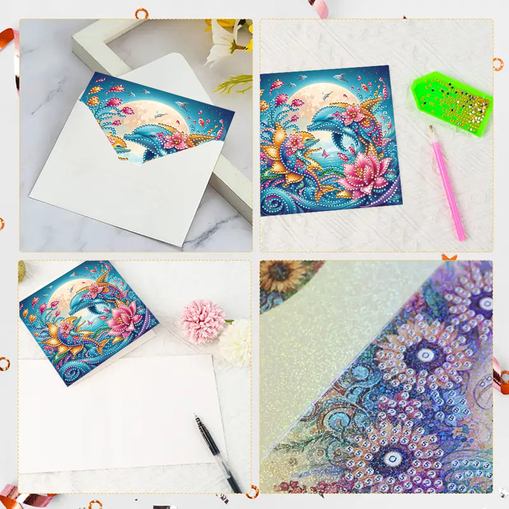 6PCS DIY Rhinestone Diamond Art Mosaic Postcards for Festivals and Celebrations
