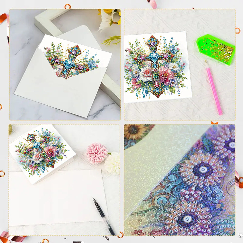 6PCS DIY Rhinestone Diamond Art Mosaic Postcards for Festivals and Celebrations