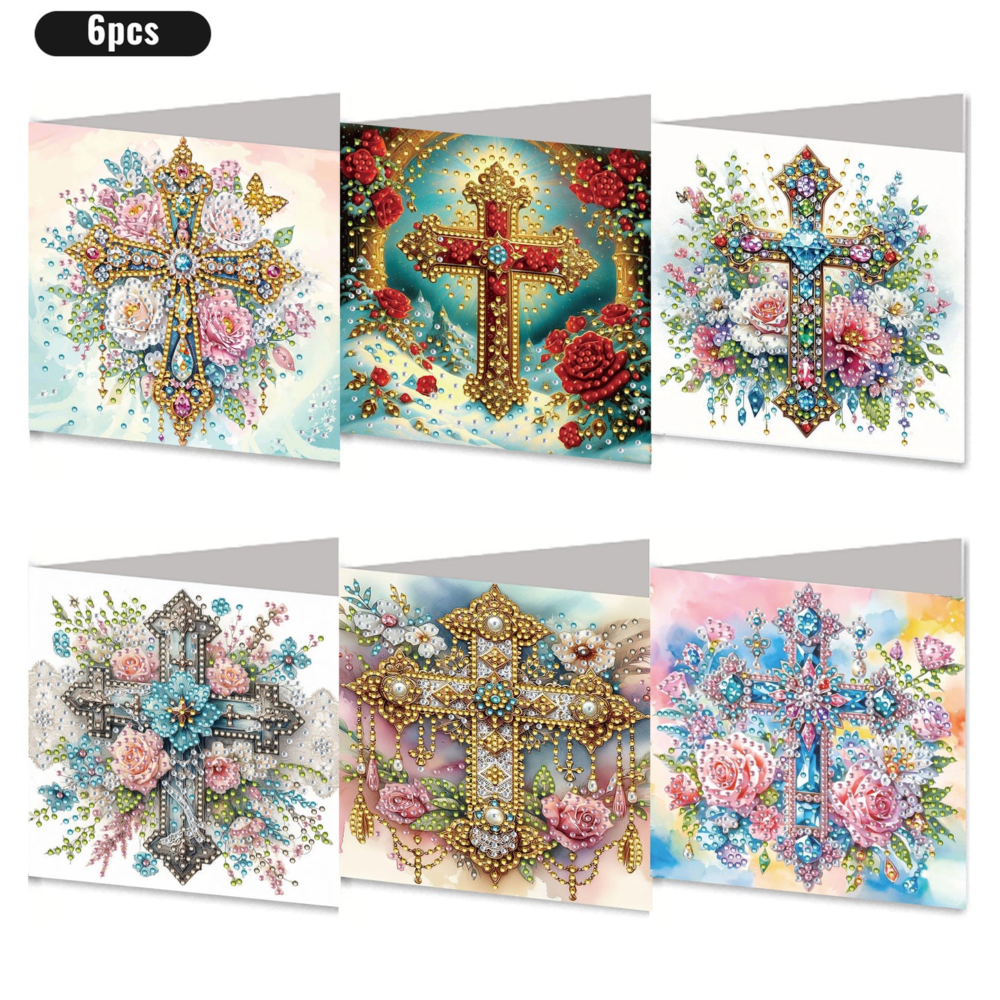 6PCS DIY Rhinestone Diamond Art Mosaic Postcards for Festivals and Celebrations