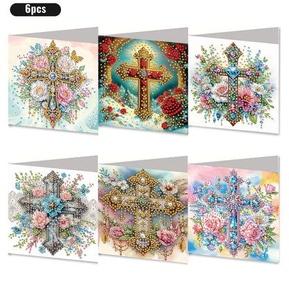6PCS DIY Rhinestone Diamond Art Mosaic Postcards for Festivals and Celebrations