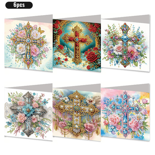 6PCS DIY Rhinestone Diamond Art Mosaic Postcards for Festivals and Celebrations