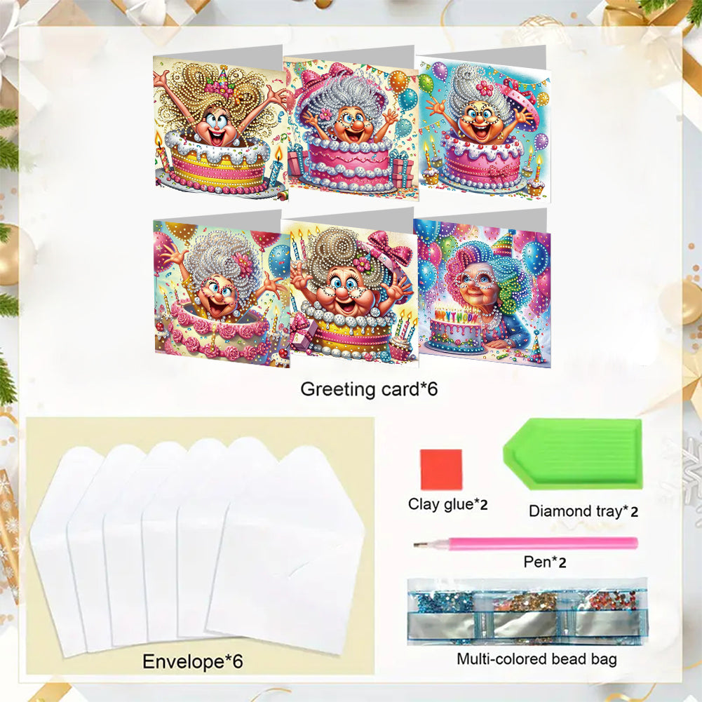 6PCS DIY Rhinestone Diamond Art Mosaic Postcards for Festivals and Celebrations