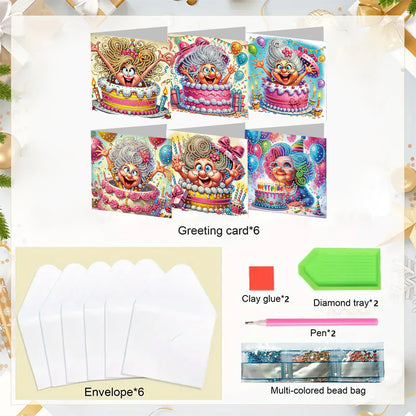 6PCS DIY Rhinestone Diamond Art Mosaic Postcards for Festivals and Celebrations