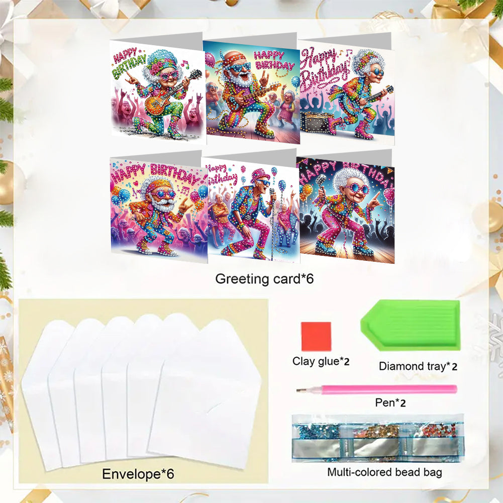 6PCS DIY Rhinestone Diamond Art Mosaic Postcards for Festivals and Celebrations