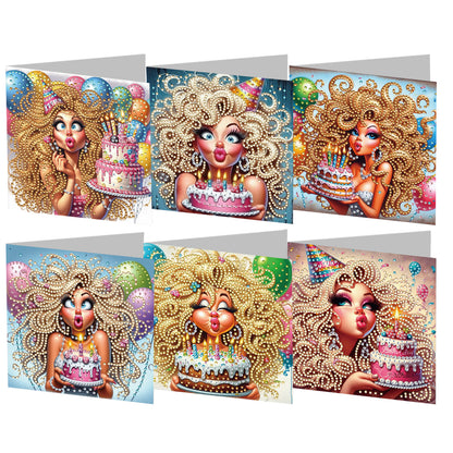 6PCS DIY Rhinestone Diamond Art Mosaic Postcards for Festivals and Celebrations