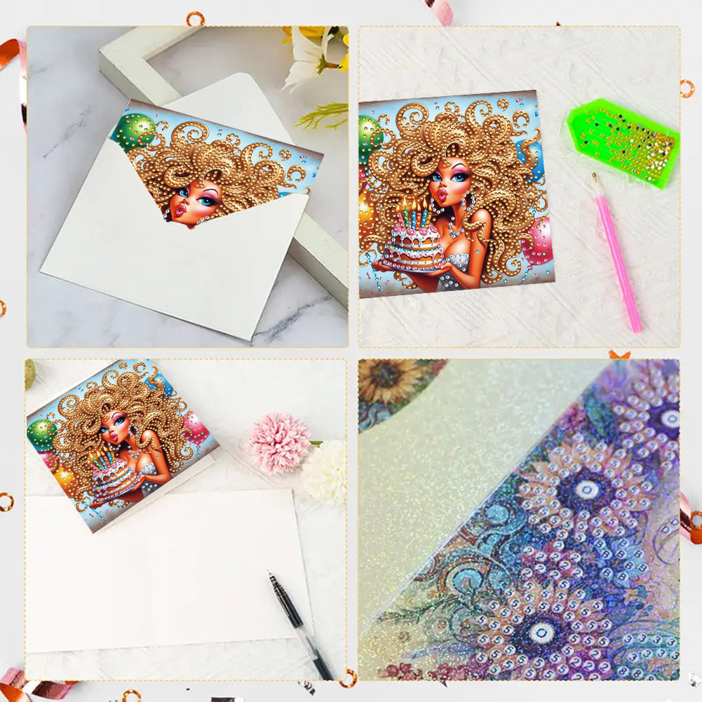 6PCS DIY Rhinestone Diamond Art Mosaic Postcards for Festivals and Celebrations