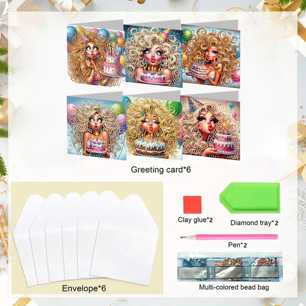 6PCS DIY Rhinestone Diamond Art Mosaic Postcards for Festivals and Celebrations