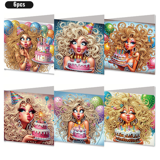 6PCS DIY Rhinestone Diamond Art Mosaic Postcards for Festivals and Celebrations