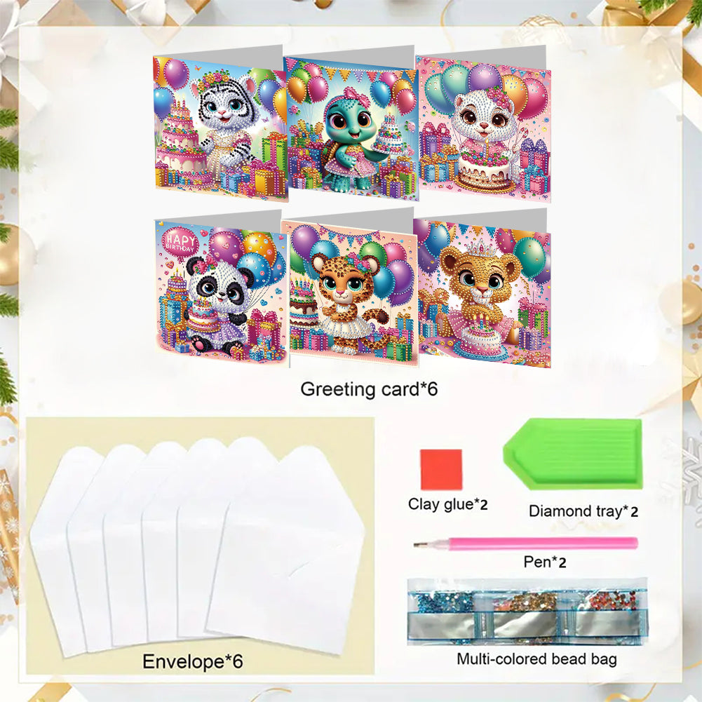 6PCS DIY Rhinestone Diamond Art Mosaic Postcards for Festivals and Celebrations