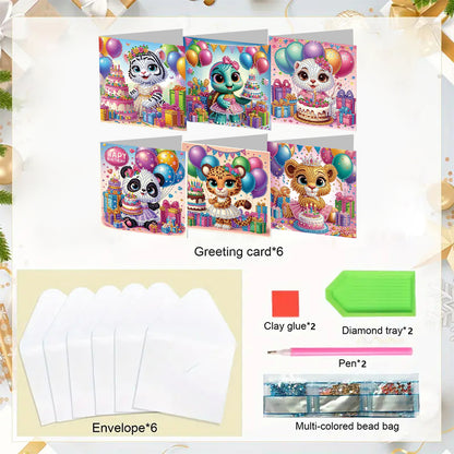 6PCS DIY Rhinestone Diamond Art Mosaic Postcards for Festivals and Celebrations