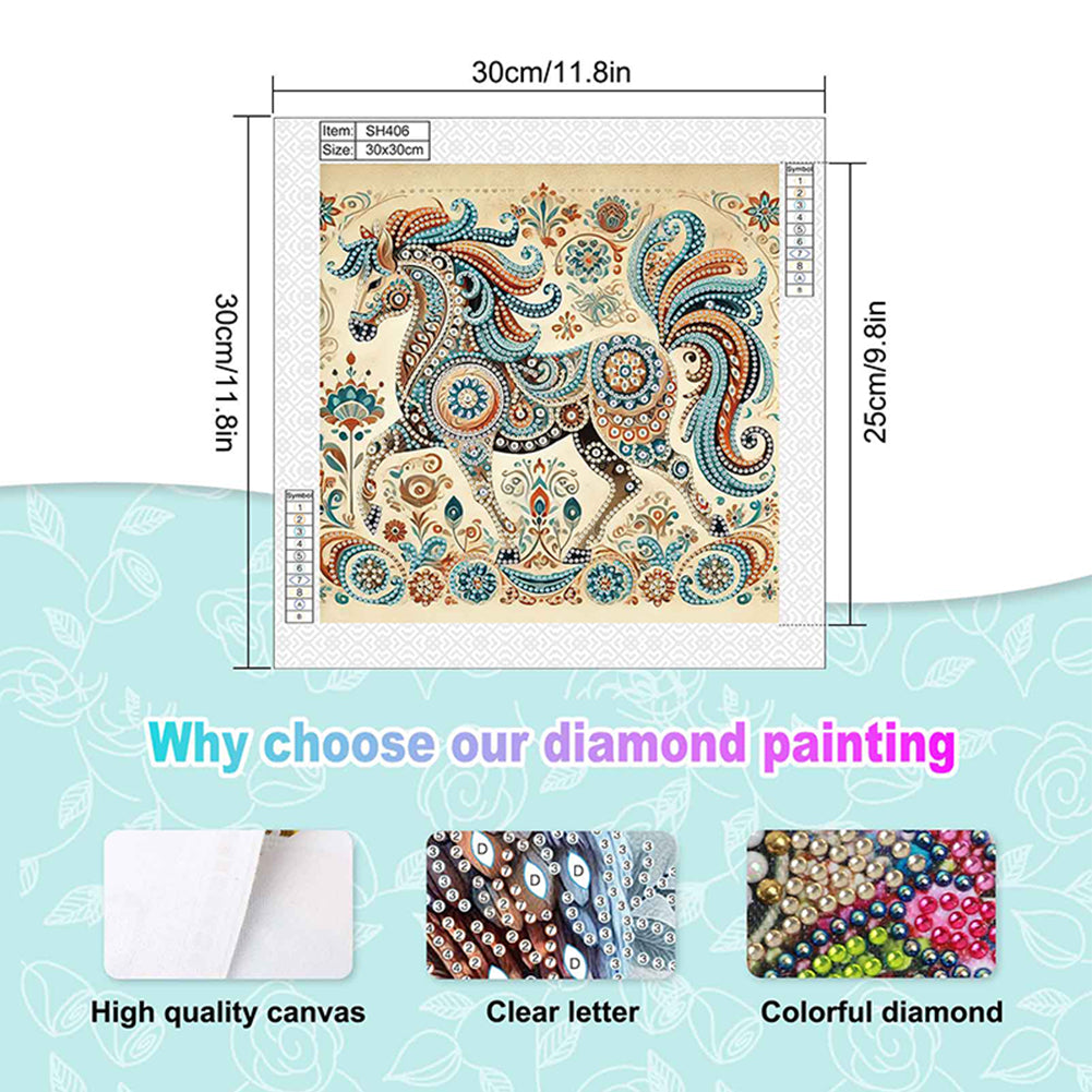 Colored Horse - Special Shaped Drill Diamond Painting 30*30CM