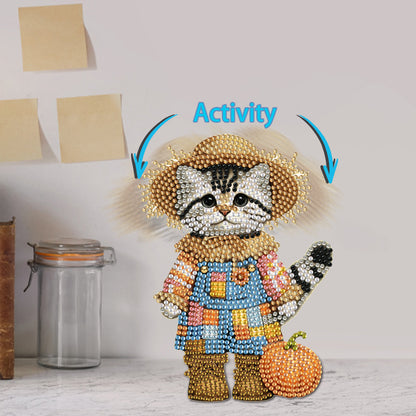 2D Flat Print Cat DIY Shaking Head Desktop Diamond Art Kits for Adults Beginner