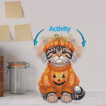 2D Flat Print Cat DIY Shaking Head Desktop Diamond Art Kits for Adults Beginner