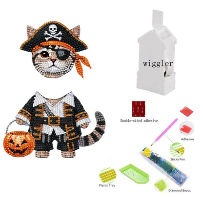 2D Flat Print Cat DIY Shaking Head Desktop Diamond Art Kits for Adults Beginner
