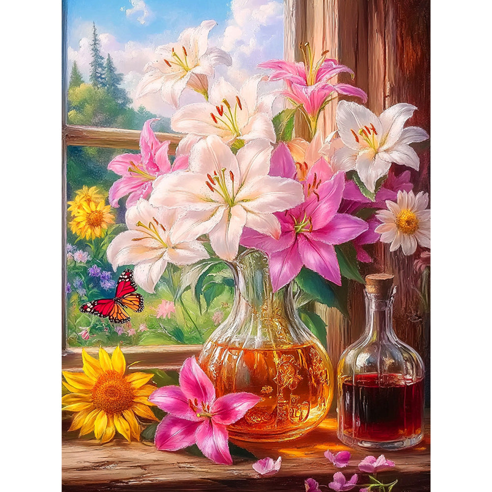 Window Sill Lily - 9CT Stamped Cross Stitch 60*80CM(Mona Lisa Brand)