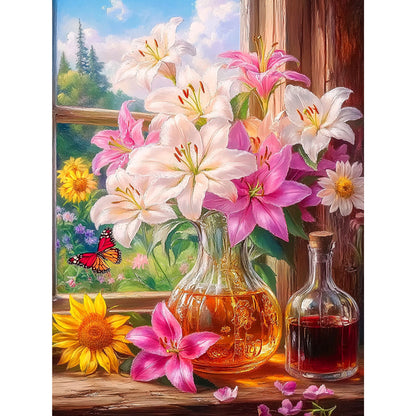 Window Sill Lily - 9CT Stamped Cross Stitch 60*80CM(Mona Lisa Brand)